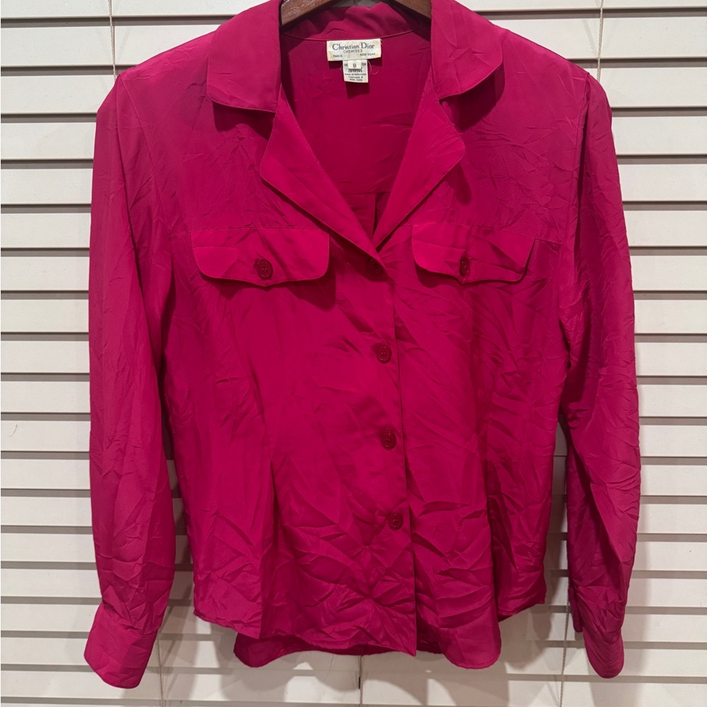 Vintage Dior Women's Fuchsia Button-Down Shirt